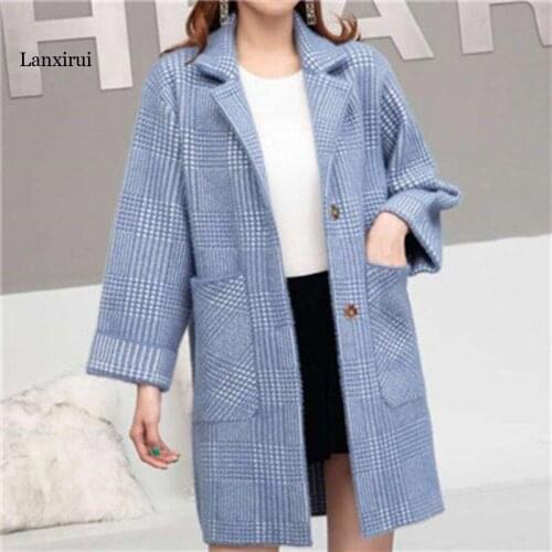 Mink fleece coat women loose coat women sweater knitted cardigans pocket long sleeve turn down collar button