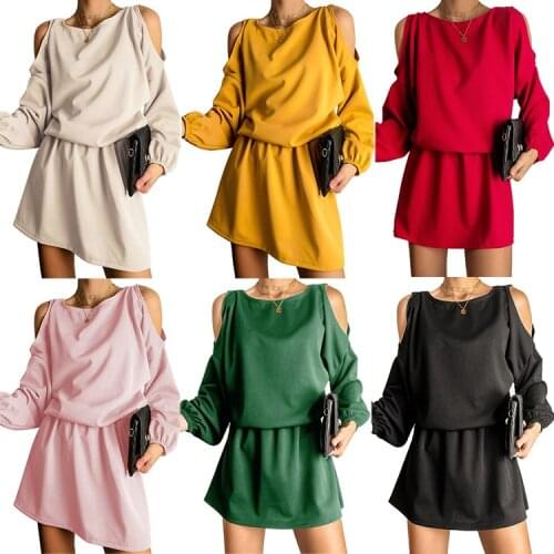 2021 Summer New Women Cutout Shoulder Long Sleeve Mini Dress Sexy Night Club Party Fashion Lady Bodycon Loose Dresses Vestido