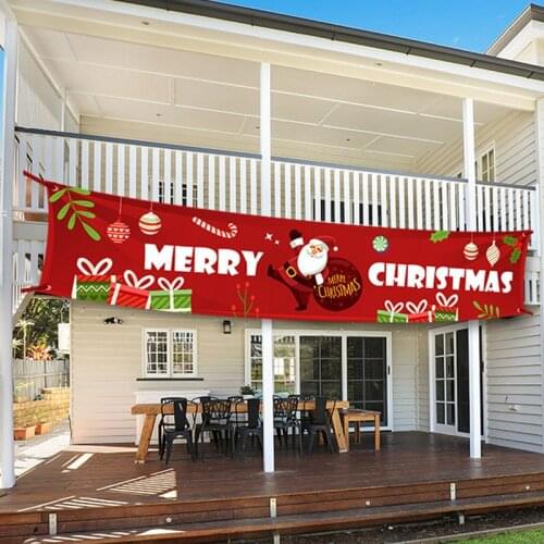 Happy New Year Merry Christmas Banner Christmas Decoration for Home Outdoor Garden Store Party Xmas Banner Flag Pulling Decor