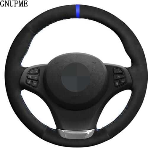 DIY Black Genuine Leather Suede Car Steering Wheel Cover For BMW E83 X3 2003 2004 2005 2006 2007 2008 2009 2010 E53 X5 2004-2006