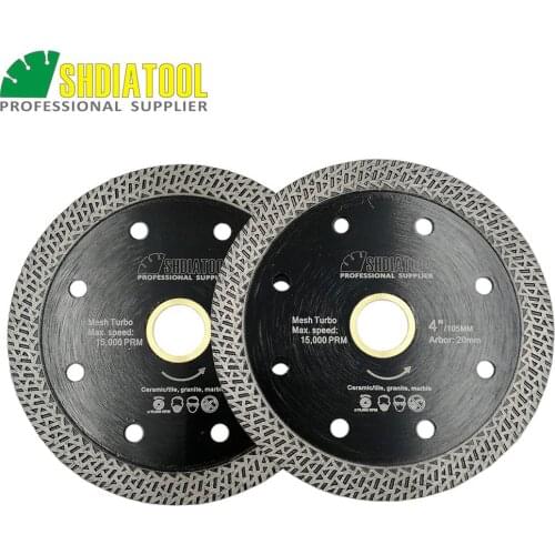 SHDIATOOL 2pcs Diameter 4"/105mm Hot-pressed Sintered Diamond Cutting Disc Mesh Turbo Blade Rim Segment Saw Blade Diamond Wheel