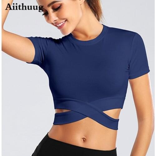 Aiithuug Sports Shirs Gym Workout Tops Tummy Cross Short Sleeve Sport Shirt for Yoga Fitness Running Tank Tops Fitness Vest