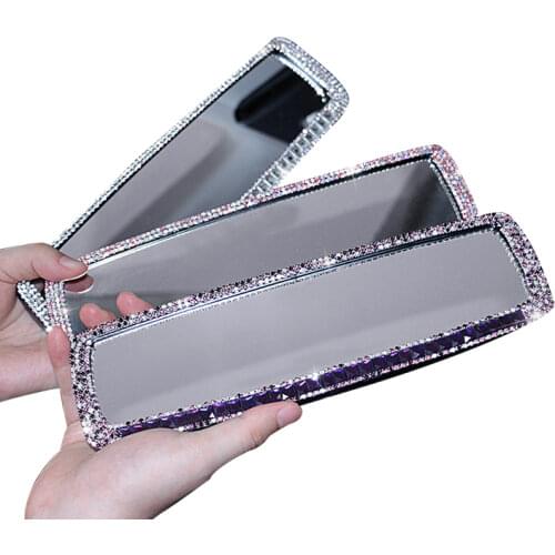 Car Interior Rhinestone Rearview Mirror Decor Charm Crystal Bling Diamond Ornament Rear View Mirror Cover Women Auto Accessories