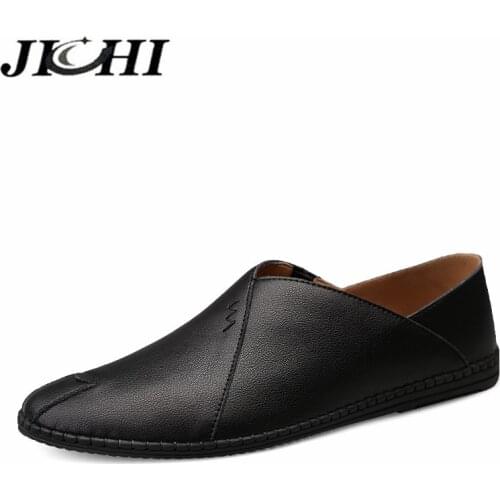 JICHI Men Loafers Breathable Leather Flats Loafers Men Casual Shoes Luxury Fashion Design Slip on Driving Shoes Men Big Size 46