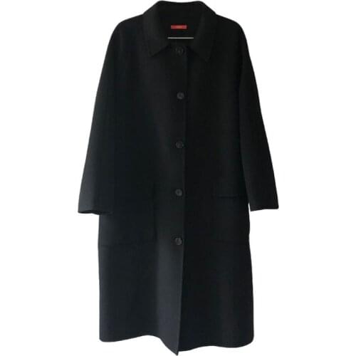 High Quality 2019 Womens Woolen Coat Autumn Winter Korean Parker Simple Texture Lapel Jacket Wide Thick Long Woolen Coat Female