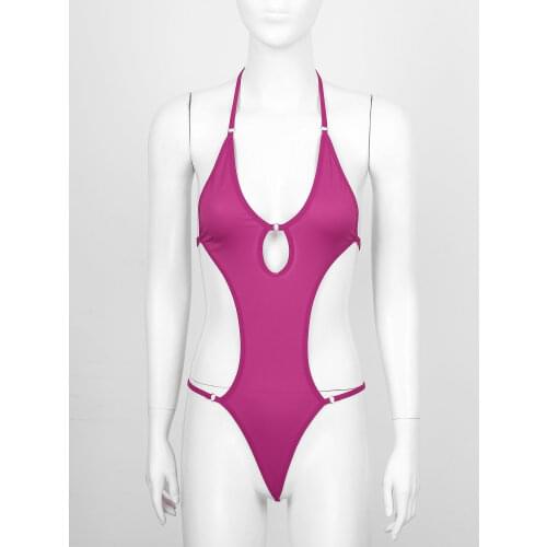 Womens Sexy Teddies Lace-Up Apparel One-Piece Bodysuit Ladies Halter Neck Hollow Out T-Back Bikini Sissy Lingerie Underwear