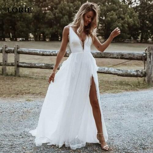 LORIE Beach Wedding Dress 2021 Side Split Full Lace Boho Bride Dress Vintage Wedding Gown Custom Made Vestidos de novia