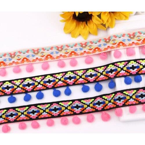 1yard Vintage Embroidered Trim Ribbon Pom Pom Ball Fringe Ribbon Crafts Handmade Ribbon for Sewing Accessories DIY Decoration