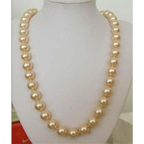10mm AAA Golden South Sea Shell pearl pendant necklace 24" LL003