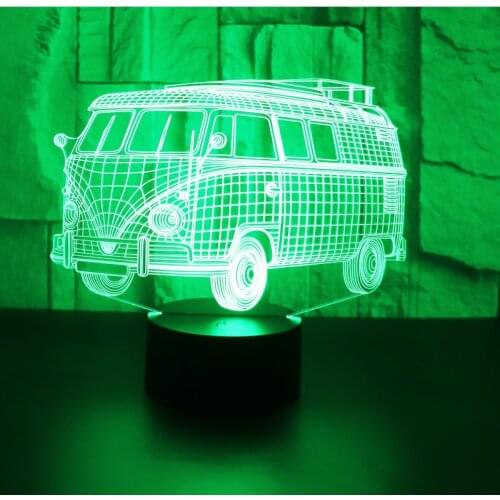 3D LED Night Light Bus Car with 7 Colors Light for Home Decoration Lamp Amazing Visualization Optical Illusion Awesome
