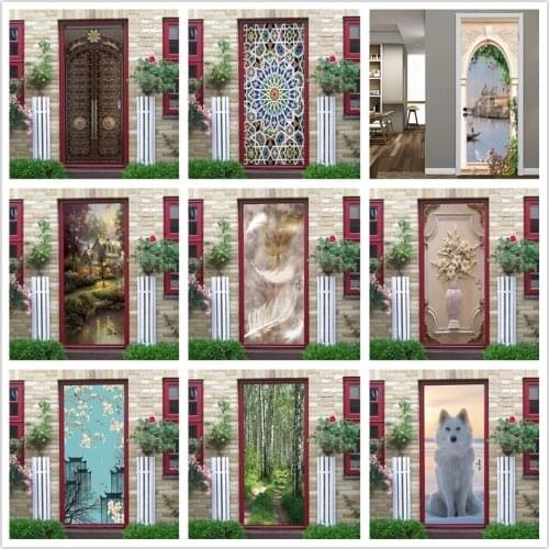 3D Feather Door Sticker DIY Waterproof Wallpaper Poster Home Decor Art Decals Murals Vinyl Self Adhesive Bedroom stickers porte