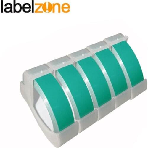 5pcs 9mm Lake green 3D Embossing PVC Label Tape Compatible Dymo 1610 12965 Manual Label printer for Motex E101 Label Maker