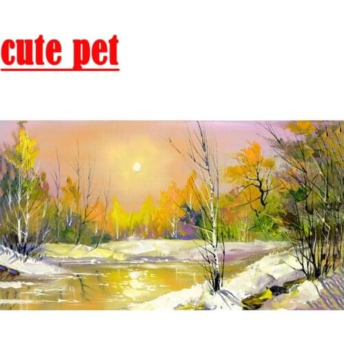 Large Natural scenery Winter Woods Home Wall Deco painting rivers Mosaic embroidery scenery artwork diy Diamond Embroidery