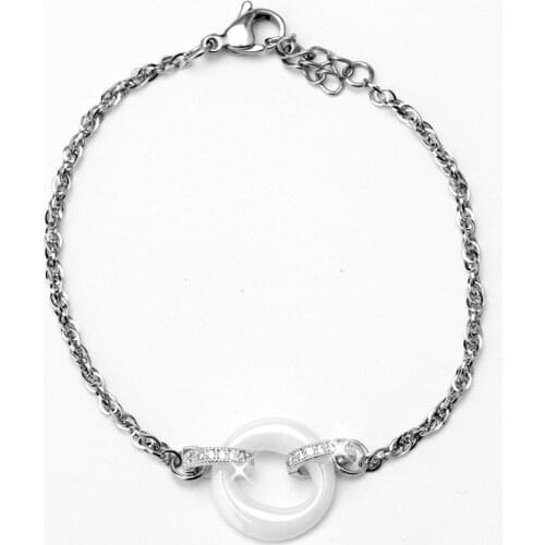 Chain Link Bracelet Female Elegant White Ceramic Hollow Round Bangles With Bling Crystals For Lady Lover Girlfriend Jewelry Gift