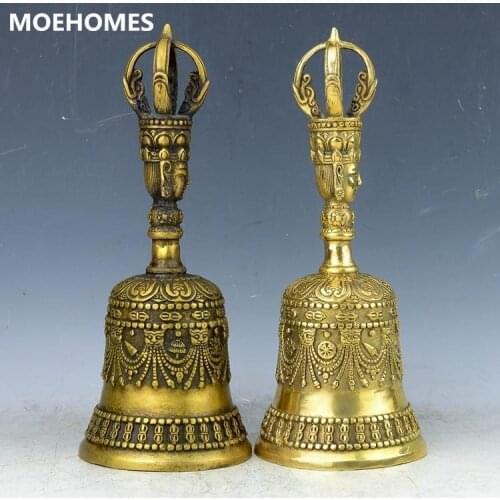 MOEHOMES 8inch/21CM Home Decor Feng Shui brass Hand Bell/Metal Decor Crafts Tibetan Buddhism Lucky Bell