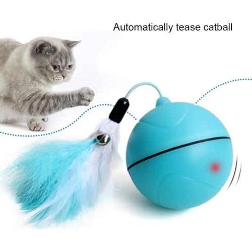 Pet Cat Toy LED Automatic Scrolling Electric Funny Cat Ball Replaceable Feather with Rechargeable Battery Dropship