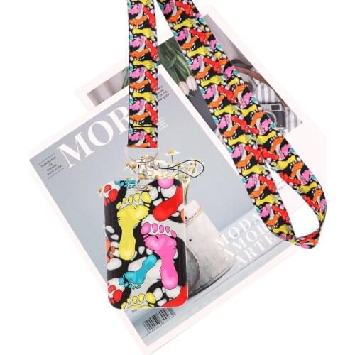 JY130 Cartoon Color footprints Lanyard Car Keychain Personalise Office ID Card Cover Key Ring Badge Holder Jewelry