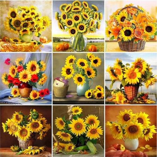 MomoArt 5D Diamond Painting Flower Crafts Diamond Embroidery Sunflower Cross Stitch Kits Mosaic Vase Full Square Home Decoration
