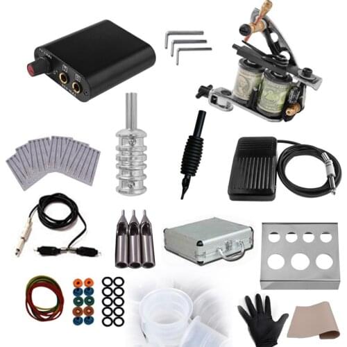 Tattoo Power Supply Rotary Machine Gun Kit Permanent Makeup Microblading Body Art Shader Liner Foot Pedal Needles Ink Cup Sets