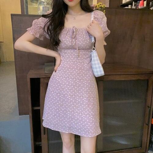 Gentle Wind Short Sleeve Polka Dot Dress Womens 2021 Summer Square Collar A-Line Dresses Slim Waist All Match Short Sundress