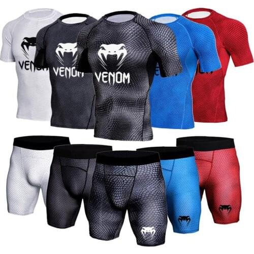 New Brand 2-Piece Compression Set Mens Quick-Drying Suit Short Sleeve Sports Running MMA Jogging Gym Exercise Fitness Clothes