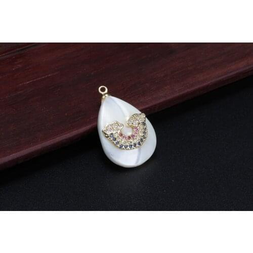 Cz rainbow cloud glass paved charm white water drop shell pendant choker necklace for women gift