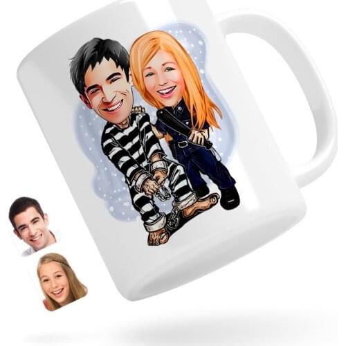 Personalized Valentine Caricature Of White Mug Bardak-7