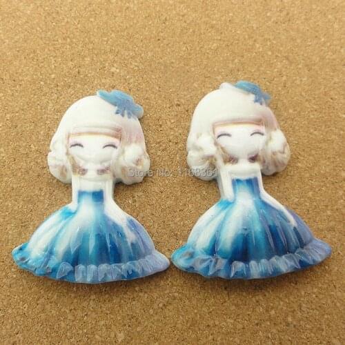 Flat back resin simulation smile blue skirt pretty girl 41mm Cabochons Scrapbook for DIY phone case decoration C116-2