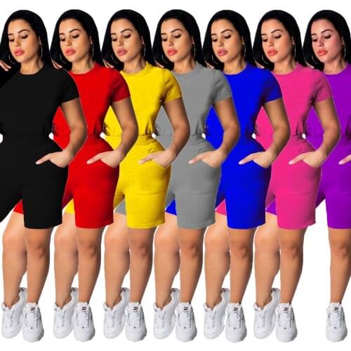 Casual Biker Shorts 2 Piece Set Women Solid Color Outfits Summer Tracksuit Streetwear Sweat Suit Jogging Femme Plus Size