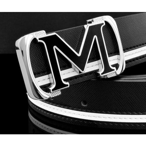 Casual M letter Buckle Mens Genuine Leather Belt Fashion Luxury Brand Fancy Vintage Jeans Waist Belt Cintos Para Hombre Marca
