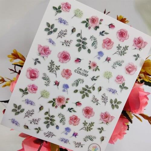 Watercolor Rose Leaf Stickers for nails Design Self adhesive Nail Art Decoraciones Sliders Foil Manicure Accessories