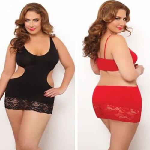 Plus Size Sexy Nightdress WomenS Lace See-Through Mesh Sexy Pajamas Red Black M L XL XXL XXXL Fat Nightdress Europe And America