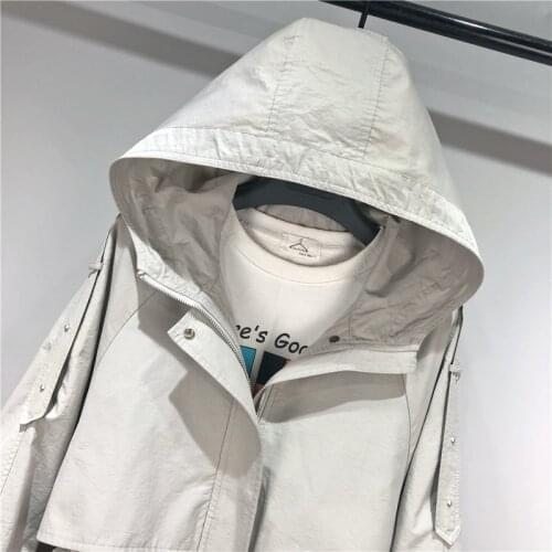 Womens Trench Coat Spring Autumn Womens Coat Solid Loose Womens Windbreaker Coat Women Casual Womens Long Trench Coat Korean