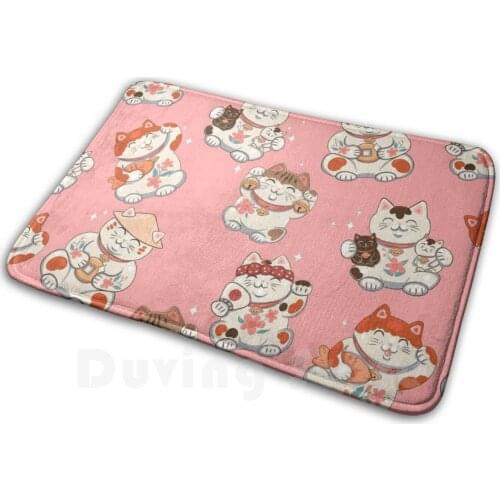 Pattern With Maneki Neko Mat Rug Carpet Anti-Slip Floor Mats Bedroom Maneki Neko Luck Desire Cute Wish Japanese Asian Cat