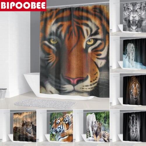 Tiger 3D Shower Curtain Waterproof Polyester Fabric Bathroom Curtains Mildew Proof Durable Bathtub Bath Screen with Hooks