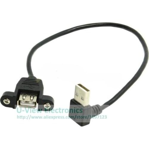 Up Angled 90 Degree USB 2.0 A Male Connector to Female Extension Cable With Panel Mount Hole About 25CM/Free Shipping/10PCS