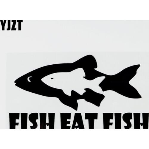 YJZT 18CMX9.5CM Fun Animal Fish Eat Fish Vinyl Originality Car Sticker Decal Black/Silver 8C-0241