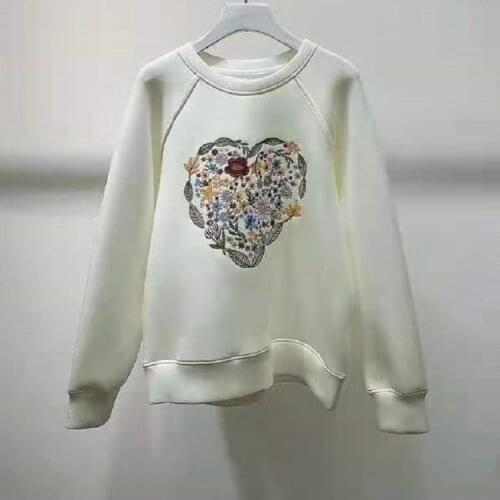 High Quality Sweatshirts 2021 Autumn Winter Casual Outwear Women Sweetheart Embroidery Long Sleeve Black White Loose Tops Coat