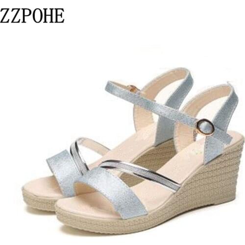 ZZPOHE Woman Sandals 2018 Summer Women Platform Open Toe Casual Wedges Sandals Ladies PU Leather Soft High Heels Shoes
