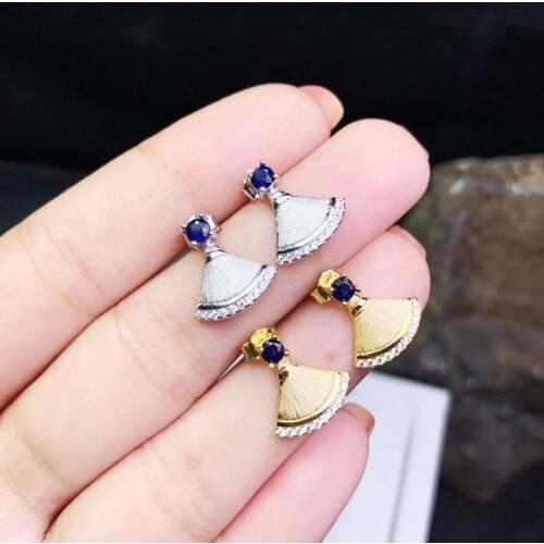 Natural And Real Blue Sapphire Earrings 925 Sterling Silver Gemstone Stud Earrings for Women Fine Jewelry New