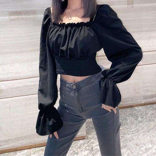 Hirigin Womens Tops Ladies Slim Fit Long Sleeve Square Neck T-shirts Tee Back straps Casual TShirt Tops Summer Streetwear