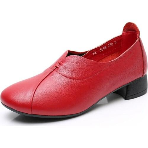 2020 New Top Cowhide Low-heel Shoes Shallow Mouth Casual Shoes Women Spring Shoes High Quality Elegant Leather Shoes Large Size