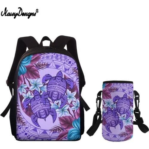 NOISYDESIGNS Polynesian Plumeria Sea Turtle Print 2pcs School Bags Set Large Capacity Washable Women Daypack Student Backpacks