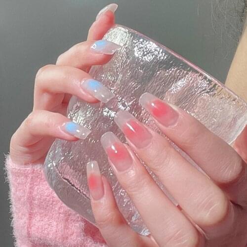 24pcs Fake Nails With Glue Type Long Paragraph Fashion Manicure Patch False Nails Press On Nails Designs Save Time For Girls DL