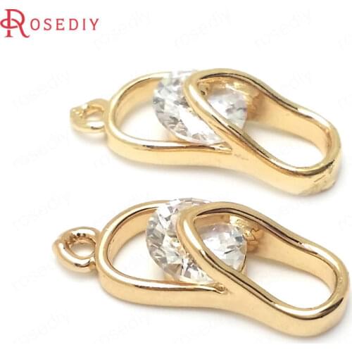 36431)10PCS 18x7MM 24K Champagne Gold Color Brass with Zircon Slippers Charms Pendants High Quality Diy Jewelry Accessories