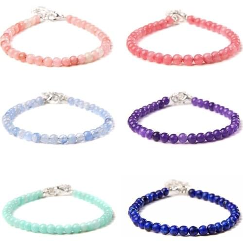 4mm Multicolor White Jades Bangles Round Colorful Stone Beads Bracelet Lobster Clasp Chain Adjustable Rope Healing Reiki Jewelry