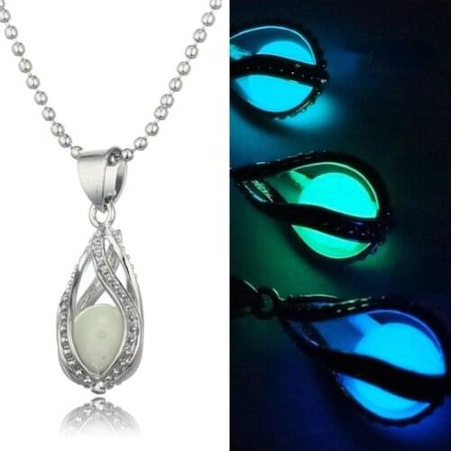 BOTU 2021 DIY Designed Hollow Spiral Water Drop Luminous Pendant Necklace Luminous Bead Mermaid Exquisite Jewelry for Women