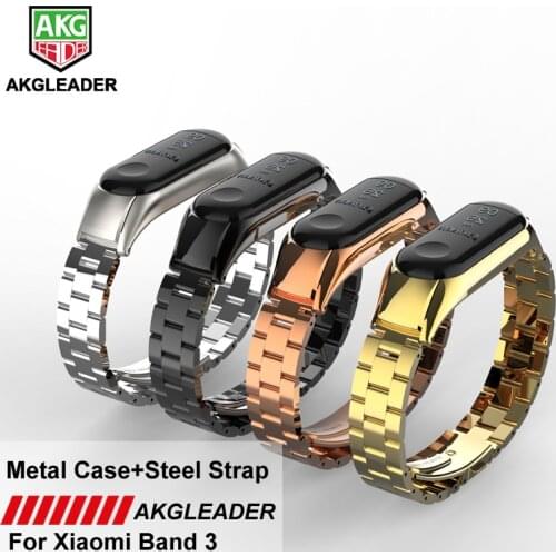 AKGLEADER For Xiaomi MI Band 3 Wrist Strap Stainless Steel Watch Metal Strap For XiaoMi Band 3 Smart Bracelet Correas de relo