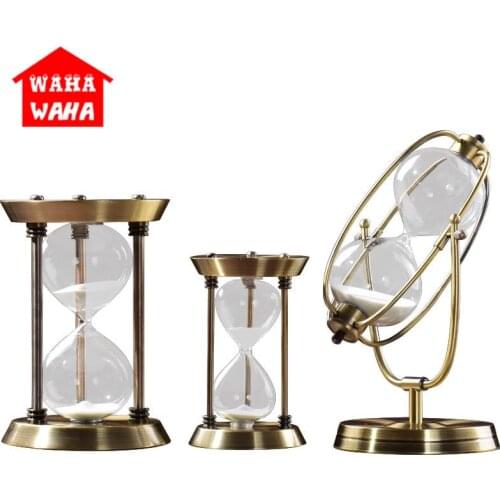 Metal Plating Hourglass Cutdown Decoration European Style 15/30 Minutes Glass Sandy Clock for Kitchen Office School Decor
