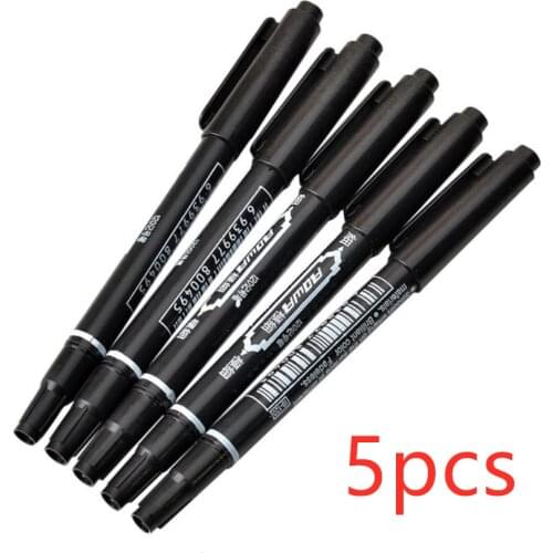 Black Red Blue Ink 0.5mm-2mm Fine Color 5pcs/lot Twin Tip Permanent Marker Pen Fine Point Waterproof Ink Thin Nib Crude Nib